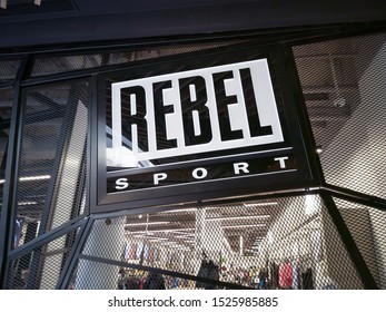 Auckland / New Zealand - October 7 2019: View Of Rebel Sport Shop Sign In Westfield Newmarket Shopping Center Mall