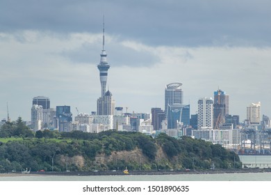 Auckland / New Zealand - September 10 2019: View Of Auckland City Skyline From Mission Bay