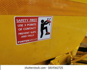 Auckland / New Zealand - September 15 2020: View Of Use 3 Points Of Contact Safety Sign