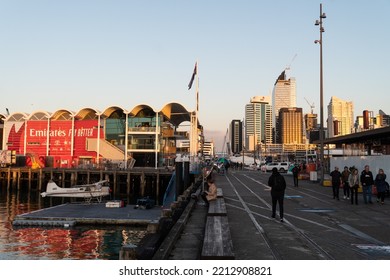 Auckland, New Zealand September 20 2019: People Stroll Around The Viaduct Marina And Wynyard District Lined With Restaurants In New Zealand Largest City In Late Afternoon