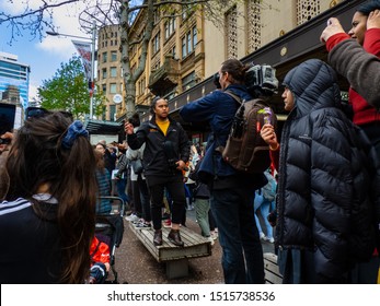 Auckland, New Zealand - September 27 2019: School Strike 4 Climate Maori Television Crew