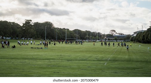 Auckland, New Zealand-11.24.2020: People Playing Rugby In Auckland, New Zealand