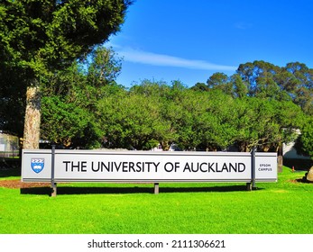 Auckland, New Zeland - July 6, 2019: The University of Auckland, Epsom Campus is the main campus for the Faculty of Education and Social Work. View with trees and blue sky.                        