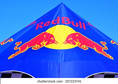 AUCKLAND - NOV 05 2015:Red Bull Logo On Promotionall Event Marquee Tent.Red Bull Has The Highest Market Share Of Any Energy Drink In The World, With 6.790 Billion Cans Sold In A Year.