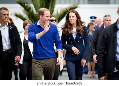 AUCKLAND, NZ - APRIL 11: Duke and Duchess of Cambridge (Prince William and Kate Middleton) visit Auckland's Viaduct Harbour during their New Zealand tour on April 11, 2014 in Auckland, New Zealand.