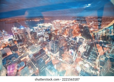 AUCKLAND, NZ - AUGUST 26, 2018: Aerial City View From Sky Tower. Auckland Skyline At Night.