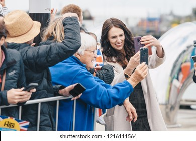 AUCKLAND, NZ - OCTOBER 30: New Zealand Prime Minister Jacinda Ardern takes photos with fans in Auckland during the Duke and Duchess Royal Tour on October, 2018 in Auckland, New Zealand.