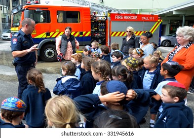 AUCKLAND  - OCT 27 2015:Fire Safety Education Day In Auckland City Fire Station, New Zealand.Each Year Over 20,000 Fires Are Attended By New Zealand Fire Service, Including Nearly 5,000 House Fires.