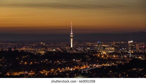 Auckland Skyline at Dawn and Night