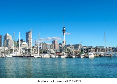 Auckland Skyline With The Landmark, Sky Tower, In New Zealand.