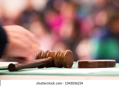 Auction  Bid Sale Judgment And Mallet Gavel With Public