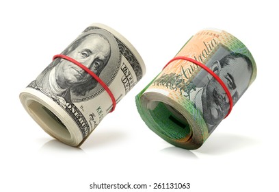 AUD, USD On White Background