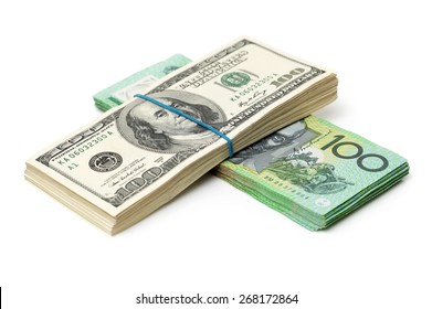 AUD, USD On White Background