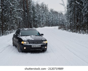 Audi A4 B5 On A Winter Forest Road. Bryansk, Russia - January 26, 2022