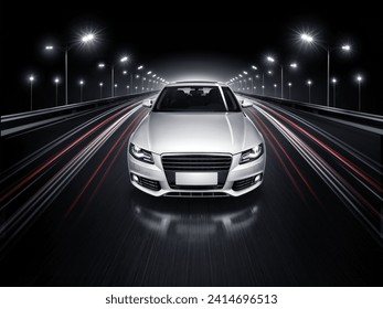 Audi Car in Motion on Black Futuristic Road In Night light, Wallpaper
