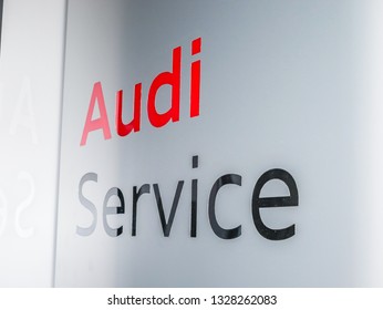 Audi Service Automotive Industry Car Manufacturer Sign In Milan,Italy-January 2019