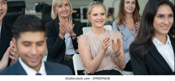 Audience Applauding Speaker In Business Event At Meeting Room