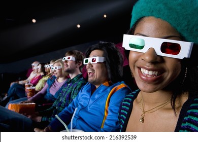 Audience In Cinema Wearing 3D Glasses, Smiling, Portrait