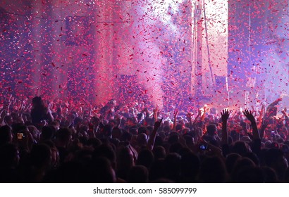 Audience And Confetti At A Live Music Gig