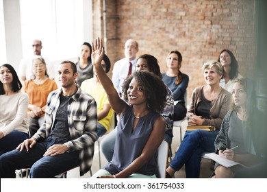 Audience Meeting Seminar Arms Raised Asking Concept - Shutterstock ID 361754033