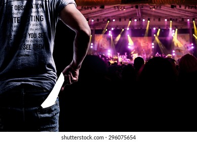 Audience presenting tickets or admission passes watch a concert