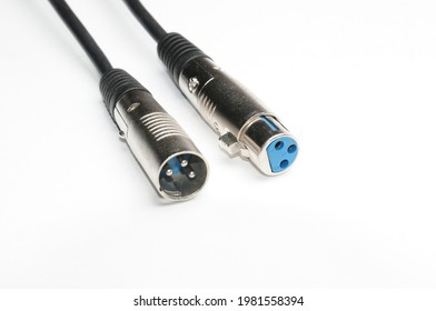 Audio cable with XLR connectors for microphones and professional audio equipment on isolated white background