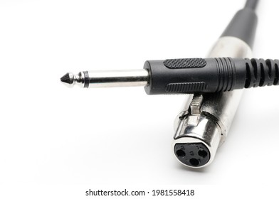 Audio cable with XLR and TRS jack connectors for microphones and professional audio equipment on an isolated white background