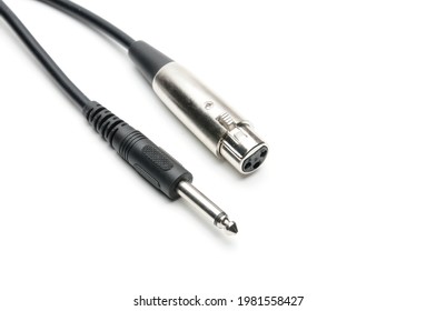 Audio cable with XLR and TRS jack connectors for microphones and professional audio equipment on an isolated white background