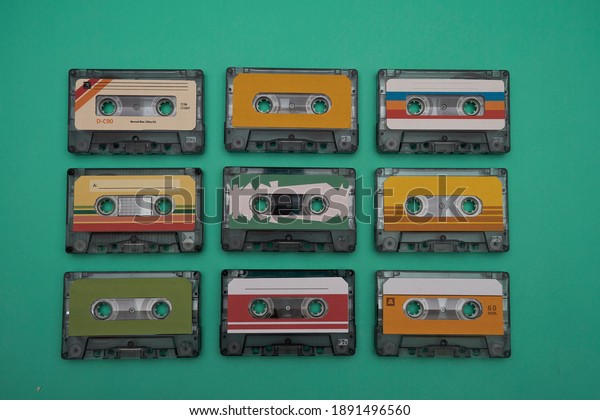 audio cassette on\
water green background