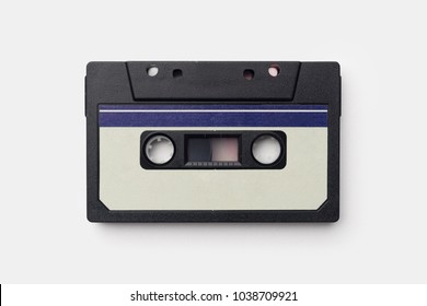 Audio Cassette over white background, top view