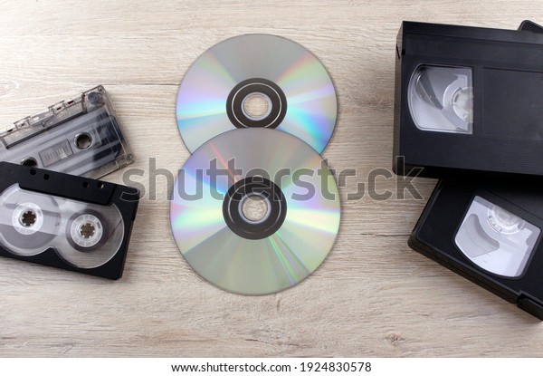 Audio cassettes, videotapes and disks.\
Recording media of different\
generations