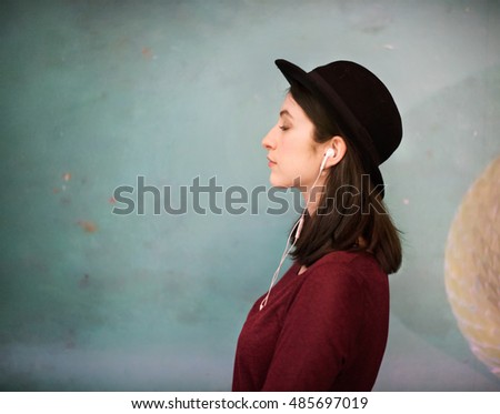 Similar – Teenage woman surrounded by confetti