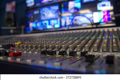 Audio Mixer At A Television Station, Shallow Depth Of Field/On AIR/Mixing News