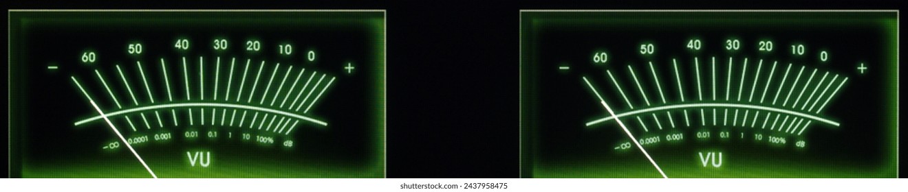 Audio Network Streamer, DAC, and Amplifier Dual Volume Unit Meters Glowing in the Dark.