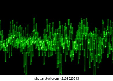 Audio signal on oscilloscope screen. Communication and electronics. Close up, blurred focus - Shutterstock ID 2189328533