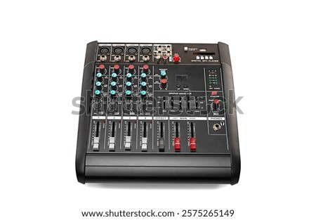 Audio sound mixer with clipping path isolated on white background. Modern audio mixer of professional
