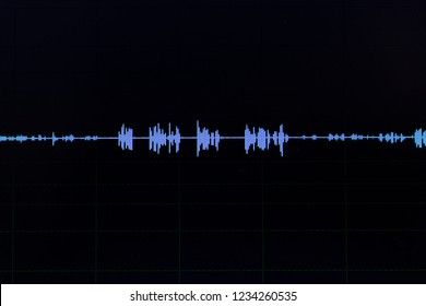 Audio sound wave studio editing computer program screen showings sounds on screen from vocal recording of voiceover. - Powered by Shutterstock