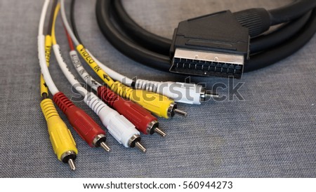 Audio video cable. scart cable on white background