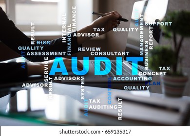 Audit Business Concept. Auditor. Compliance. Virtual Screen Technology.