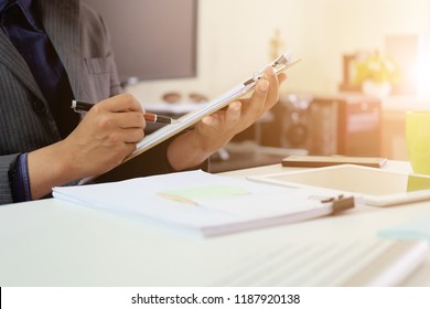 Audit Checklist On Document Board, Business Working With Paper.