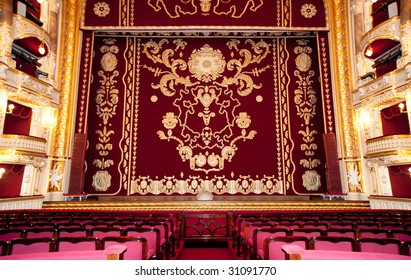 Auditorium and curtain. An interior of opera theatre. Odessa, Ukraine - Powered by Shutterstock