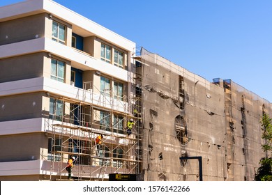 Aug 15, 2019 San Mateo / CA / USA - Multifamily Residential Building Under Construction; Silicon Valley And The San Francisco Bay Area Is Currently Facing A Housing Crisis