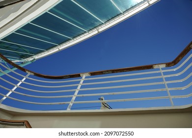 Aug. 21 2018  Abstract cruise ship interior deck beautiful blue sky