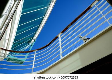 Aug. 21 2018  Abstract cruise ship interior deck beautiful blue sky
