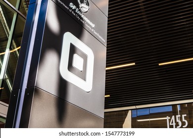 Aug 21, 2019 San Francisco / CA / USA - Square sign at their headquarters in SoMa district; Square, Inc. is a financial services, merchant services aggregator, and mobile payment company