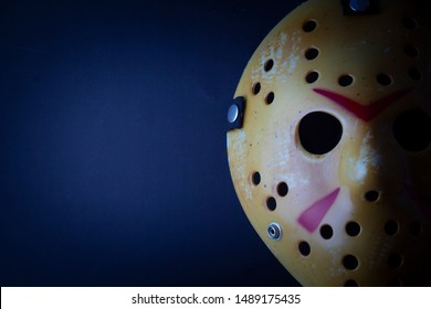 AUG 25 2019: Studio Portrait Of The Hockey Mask Worn By Slasher Jason Voorhees From The Friday The 13th Movie Franchise