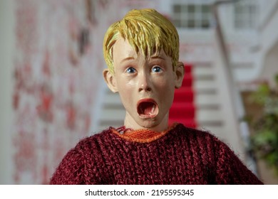 AUG 27 2022: Recreation Of A Scene From The Christmas Movie Home Alone, With Kevin McCallister Yelling Expression As He Realizes He Is Alone  - Neca Action Figure