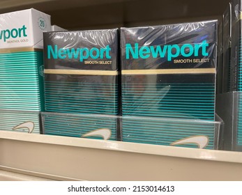 AUG, UNITED STATES - May 03, 2022: Augusta, Ga USA - 04 29 22: Retail Store Cigarettes Newports Black Box Menthol