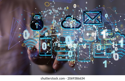 Augmented Analytics Data cloud storage network from lines, triangles and particle style design. Illustration