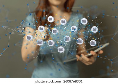 Augmented Analytics Data cloud storage network from lines, triangles and particle style design. Illustration